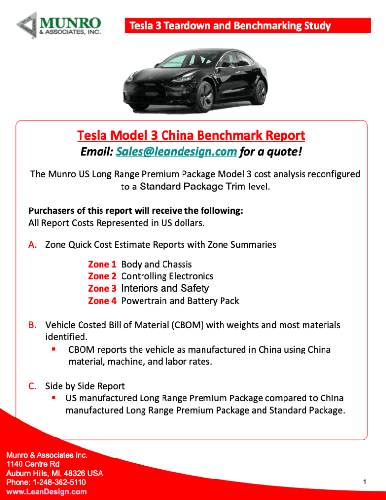 Tesla Model 3 China Benchmarking Prospectus